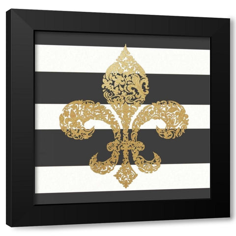Fleur de Lis Stripes Black Modern Wood Framed Art Print with Double Matting by Moulton, Jo