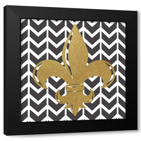 Fleur de Lis Herringbone Black Modern Wood Framed Art Print with Double Matting by Moulton, Jo