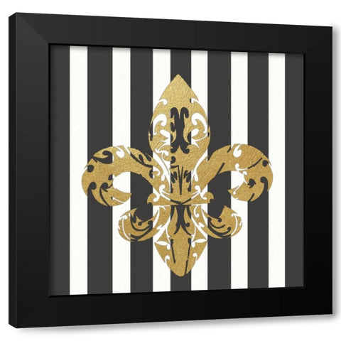Fleur de Lis Vertical Stripes Black Modern Wood Framed Art Print with Double Matting by Moulton, Jo