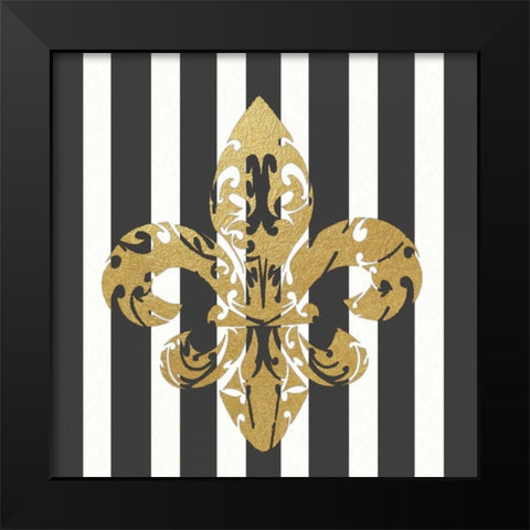 Fleur de Lis Vertical Stripes Black Modern Wood Framed Art Print by Moulton, Jo