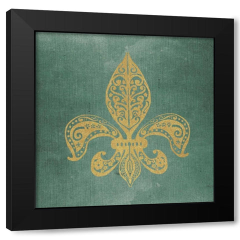 Gold Fleur de Lis Worn Canvas Black Modern Wood Framed Art Print with Double Matting by Moulton, Jo