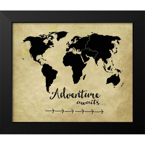 Adventure Awaits Parchment Black Modern Wood Framed Art Print by Moulton, Jo