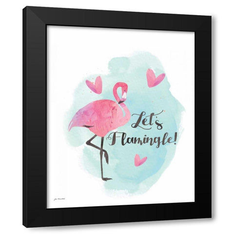 Lets Flamingo Black Modern Wood Framed Art Print by Moulton, Jo