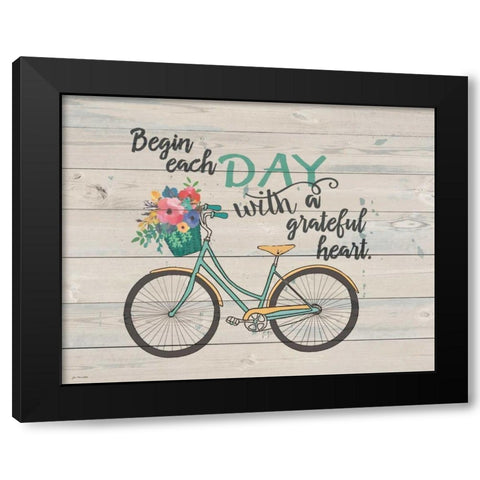 Begin Each Day Black Modern Wood Framed Art Print by Moulton, Jo