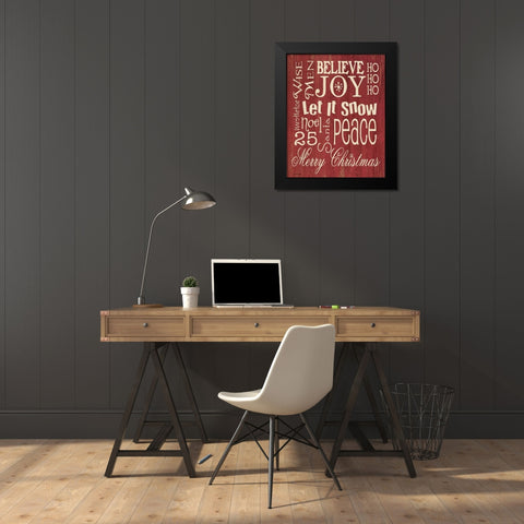 Merry Christmas Typography Black Modern Wood Framed Art Print by Moulton, Jo