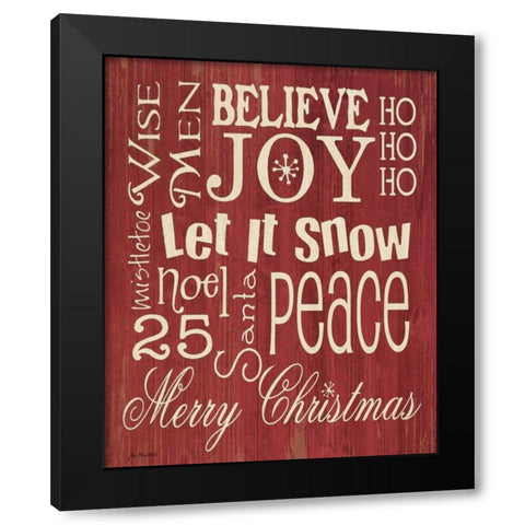Merry Christmas Typography Black Modern Wood Framed Art Print with Double Matting by Moulton, Jo