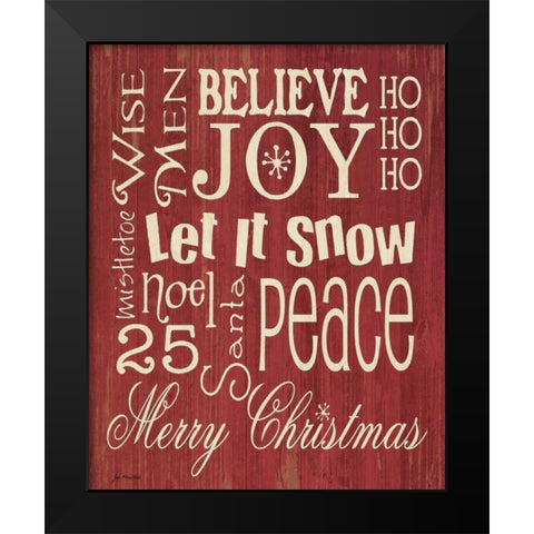 Merry Christmas Typography Black Modern Wood Framed Art Print by Moulton, Jo