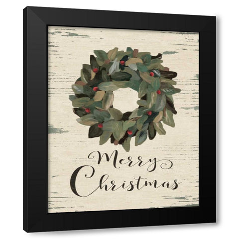 Merry Christmas Wreath Black Modern Wood Framed Art Print with Double Matting by Moulton, Jo