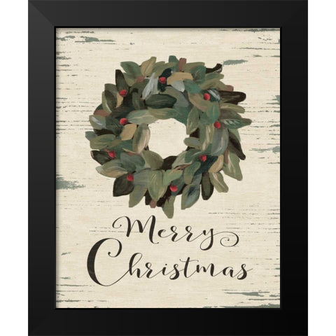 Merry Christmas Wreath Black Modern Wood Framed Art Print by Moulton, Jo