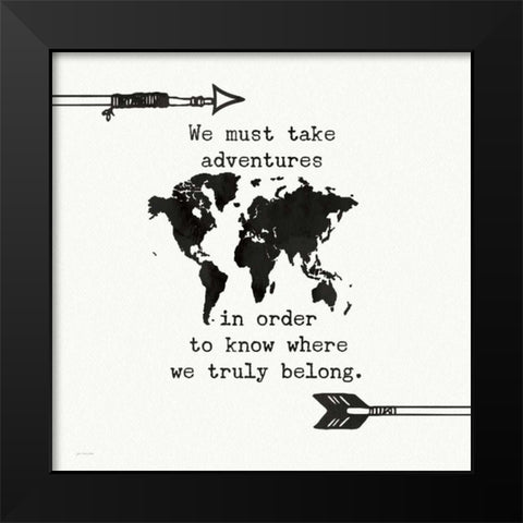 Adventures Map Black Modern Wood Framed Art Print by Moulton, Jo