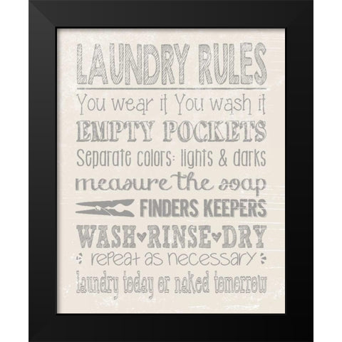 Laundry Rules Black Modern Wood Framed Art Print by Moulton, Jo