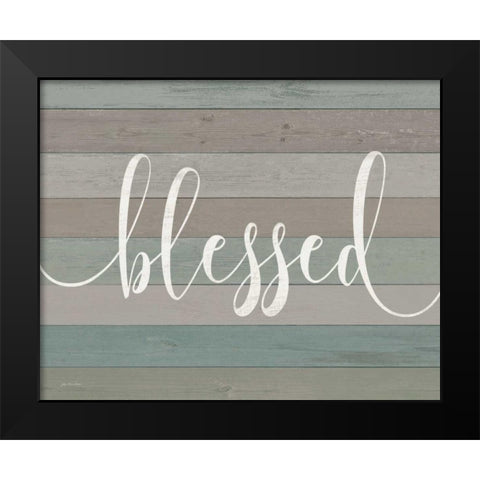 Rustic Blessed Script Black Modern Wood Framed Art Print by Moulton, Jo