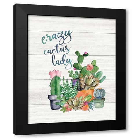 Crazy Cactus Lady Black Modern Wood Framed Art Print by Moulton, Jo