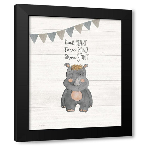 Kind Heart Hippo Black Modern Wood Framed Art Print with Double Matting by Moulton, Jo