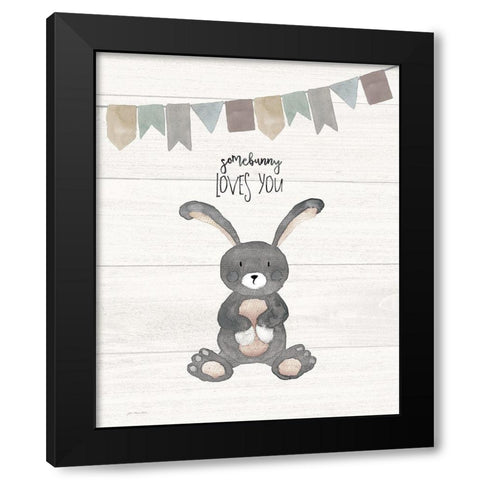 Somebunny Loves You Black Modern Wood Framed Art Print with Double Matting by Moulton, Jo