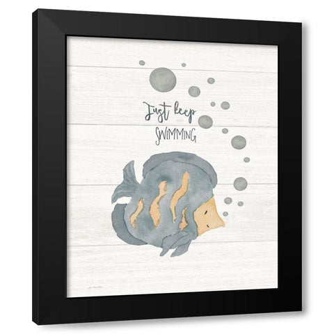 Just Keep Swimming Black Modern Wood Framed Art Print with Double Matting by Moulton, Jo