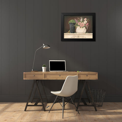 Floral with Black Bucket Black Modern Wood Framed Art Print by Moulton, Jo