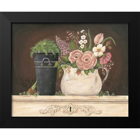 Floral with Black Bucket Black Modern Wood Framed Art Print by Moulton, Jo