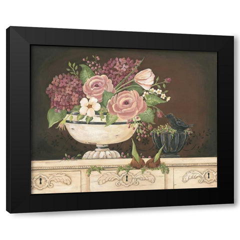 Floral With Black Bird Black Modern Wood Framed Art Print by Moulton, Jo