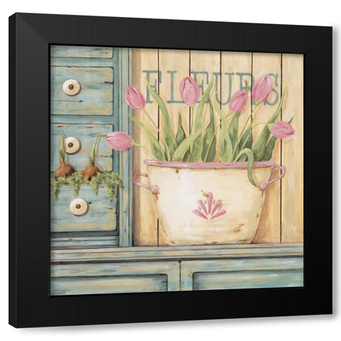 Fleurs Black Modern Wood Framed Art Print with Double Matting by Moulton, Jo