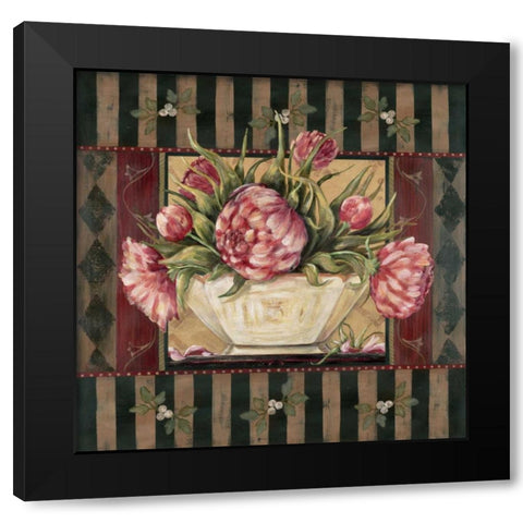Peony Stripe Black Modern Wood Framed Art Print by Moulton, Jo