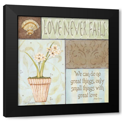 Love Never Fails Black Modern Wood Framed Art Print with Double Matting by Moulton, Jo