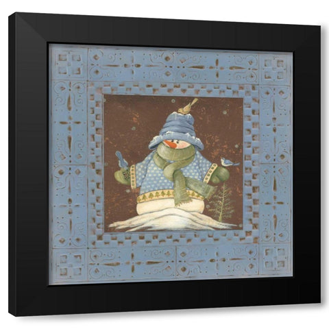Blue Tin Snowman II Black Modern Wood Framed Art Print by Moulton, Jo