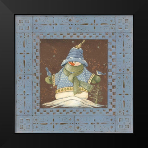 Blue Tin Snowman II Black Modern Wood Framed Art Print by Moulton, Jo