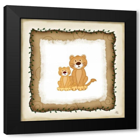 2 Lion Cubs Black Modern Wood Framed Art Print with Double Matting by Pugh, Jennifer