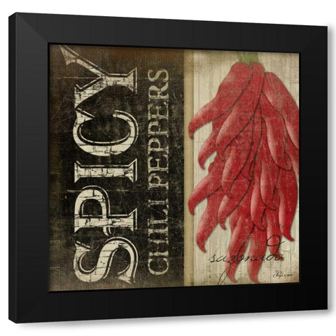 Spicy Chili Peppers Black Modern Wood Framed Art Print by Pugh, Jennifer