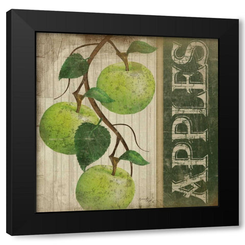 Green Apples Black Modern Wood Framed Art Print with Double Matting by Pugh, Jennifer