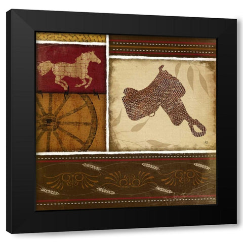 Western Saddle - Red Black Modern Wood Framed Art Print with Double Matting by Pugh, Jennifer