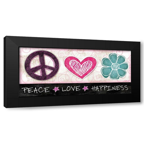 Peace Love Happiness Black Modern Wood Framed Art Print by Pugh, Jennifer