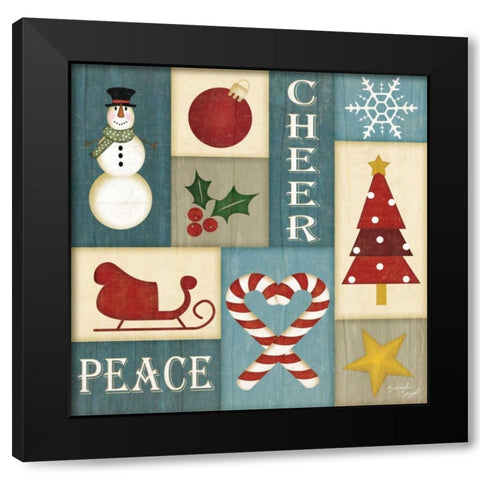 Holiday Sampler Blue - I Black Modern Wood Framed Art Print with Double Matting by Pugh, Jennifer