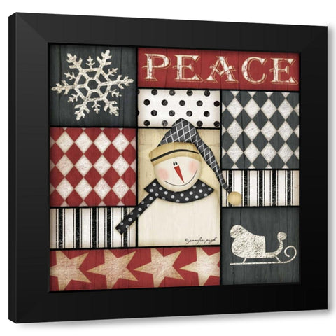 Peace Snowman Black Modern Wood Framed Art Print by Pugh, Jennifer