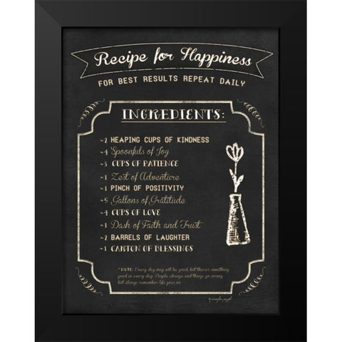 Recipe for Happiness Black Modern Wood Framed Art Print by Pugh, Jennifer