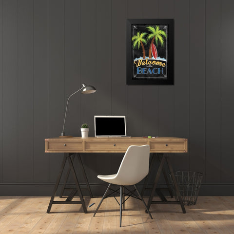 Welcome to the Beach Black Modern Wood Framed Art Print by Pugh, Jennifer