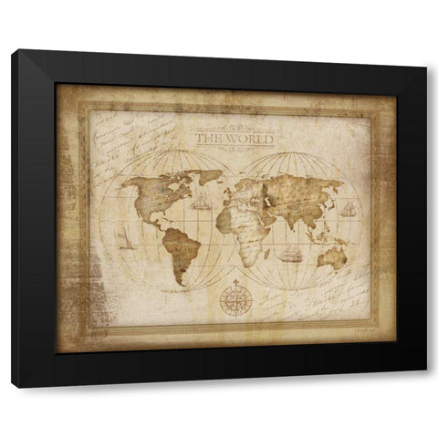 World Map Black Modern Wood Framed Art Print with Double Matting by Pugh, Jennifer