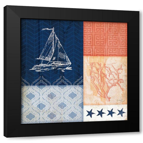 Coral and Navy Coastal II Black Modern Wood Framed Art Print with Double Matting by Pugh, Jennifer