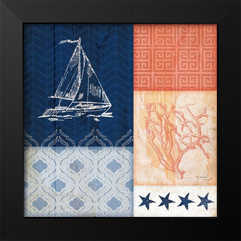 Coral and Navy Coastal II Black Modern Wood Framed Art Print by Pugh, Jennifer