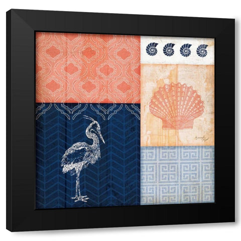 Coral and Navy Coastal IV Black Modern Wood Framed Art Print by Pugh, Jennifer