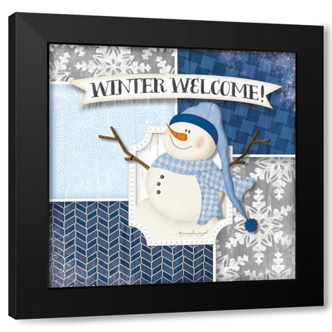 Winter Welcome Snowman Black Modern Wood Framed Art Print by Pugh, Jennifer
