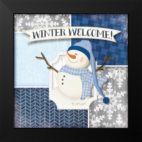 Winter Welcome Snowman Black Modern Wood Framed Art Print by Pugh, Jennifer