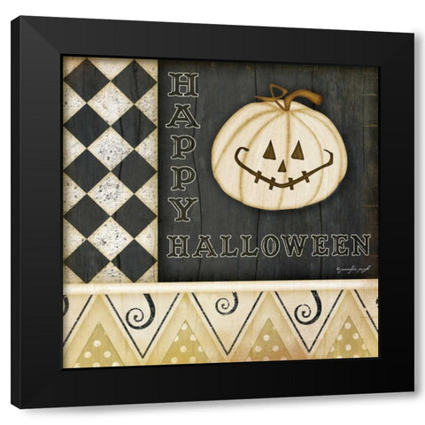 Happy Halloween - Pumpkin Black Modern Wood Framed Art Print with Double Matting by Pugh, Jennifer