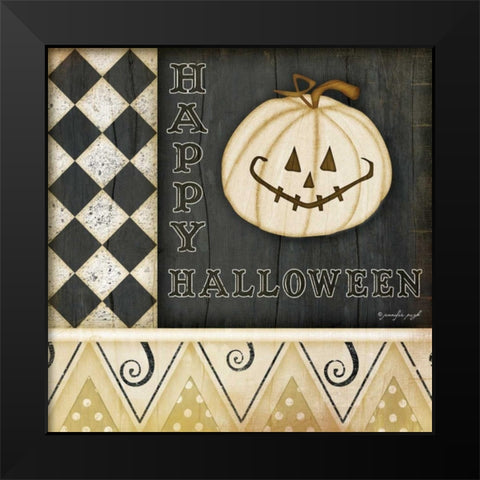 Happy Halloween - Pumpkin Black Modern Wood Framed Art Print by Pugh, Jennifer