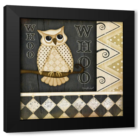 Whoo Owl Black Modern Wood Framed Art Print with Double Matting by Pugh, Jennifer
