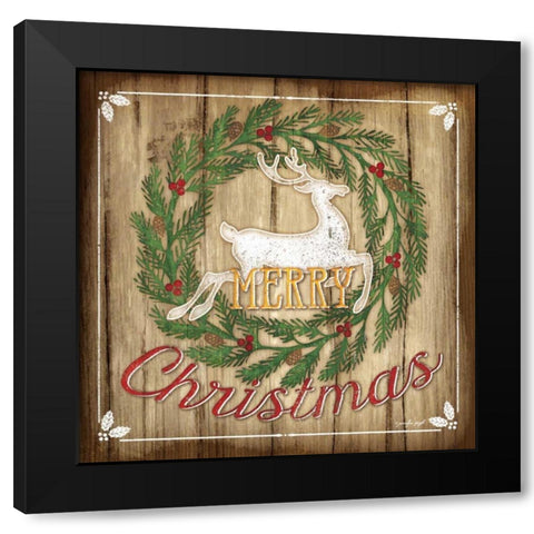 Merry Christmas Black Modern Wood Framed Art Print by Pugh, Jennifer