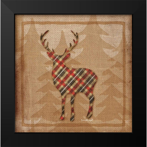 Deer Plaid Black Modern Wood Framed Art Print by Pugh, Jennifer