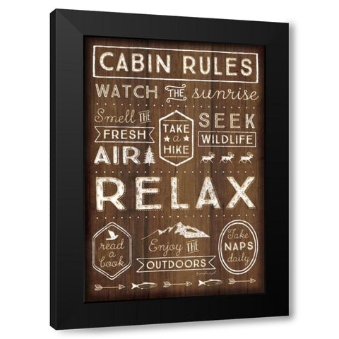 Cabin Rules Black Modern Wood Framed Art Print by Pugh, Jennifer
