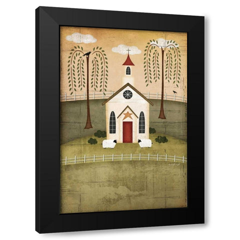 Primitive Church Black Modern Wood Framed Art Print with Double Matting by Pugh, Jennifer